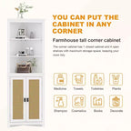 64 Armoire d'angle de style campagnard avec 2 portes de grange et étagères réglables pour salle de bain, salle à manger, cuisine, blanc