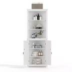 64 Armoire d'angle de style campagnard avec 2 portes de grange et étagères réglables pour salle de bain, salle à manger, cuisine, blanc