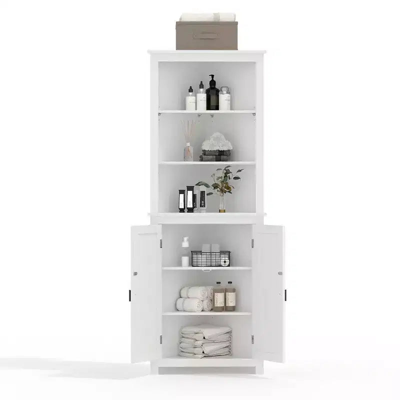 64 Armoire d'angle de style campagnard avec 2 portes de grange et étagères réglables pour salle de bain, salle à manger, cuisine, blanc