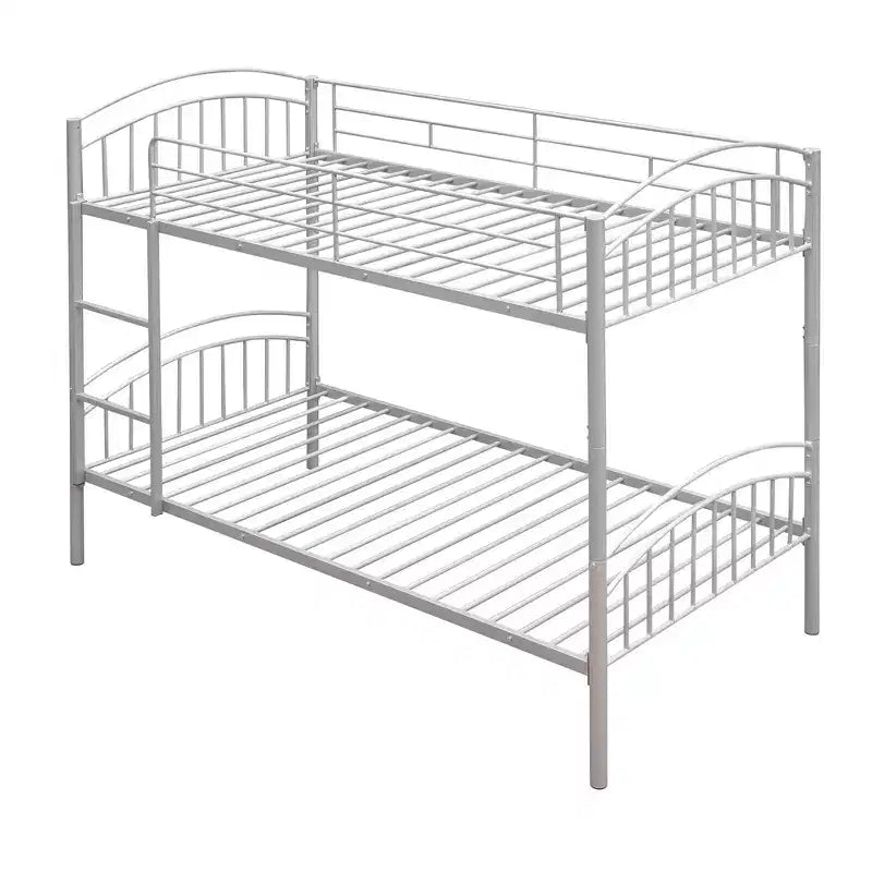 Bellemave Lit Superposé en Métal Jumeau sur Jumeau avec Échelle et Barrière de Sécurité, Convertible en 2 Lits, Robuste, Lit Gain de Place pour Enfants et Adolescents, Argent