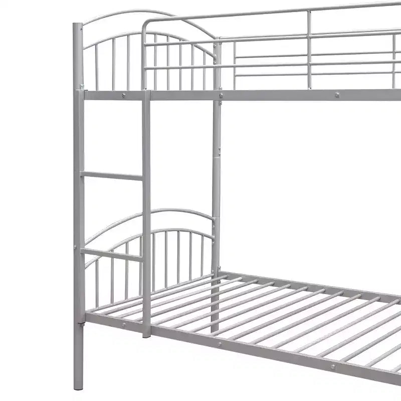 Bellemave Lit Superposé en Métal Jumeau sur Jumeau avec Échelle et Barrière de Sécurité, Convertible en 2 Lits, Robuste, Lit Gain de Place pour Enfants et Adolescents, Argent