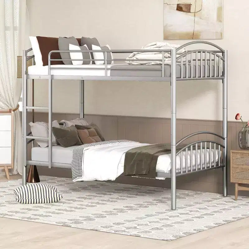 Bellemave Lit Superposé en Métal Jumeau sur Jumeau avec Échelle et Barrière de Sécurité, Convertible en 2 Lits, Robuste, Lit Gain de Place pour Enfants et Adolescents, Argent