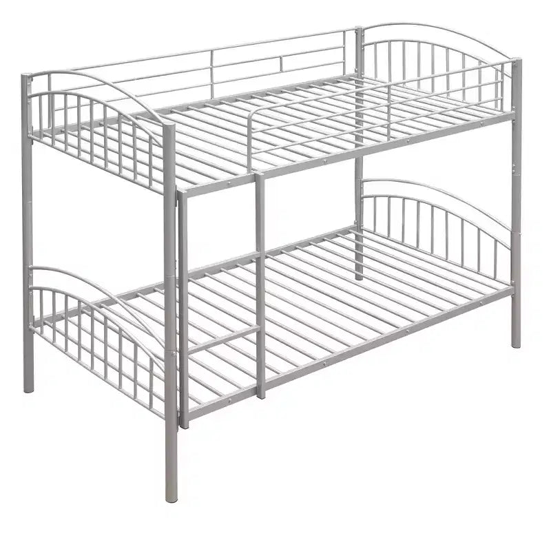 Bellemave Lit Superposé en Métal Jumeau sur Jumeau avec Échelle et Barrière de Sécurité, Convertible en 2 Lits, Robuste, Lit Gain de Place pour Enfants et Adolescents, Argent