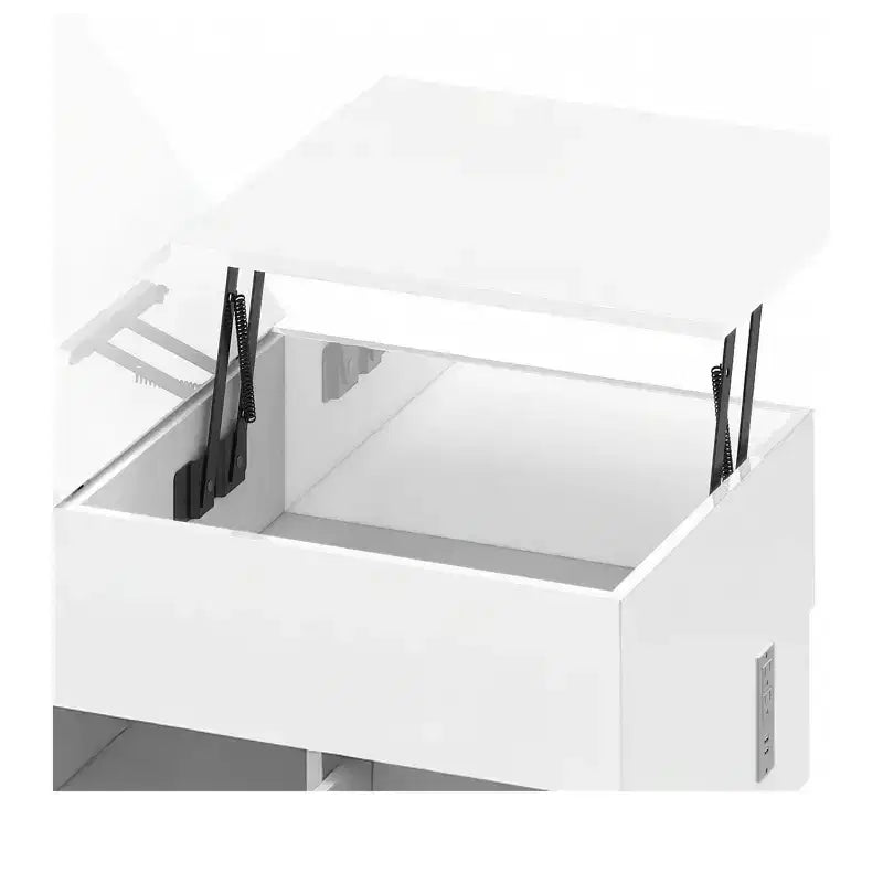 Table basse rectangulaire relevable LED haute brillance avec station de charge et 2 tiroirs de rangement, étagère ouverte pour salon