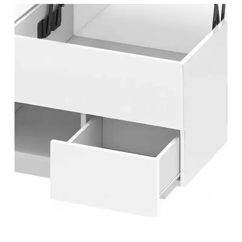 Table basse rectangulaire relevable LED haute brillance avec station de charge et 2 tiroirs de rangement, étagère ouverte pour salon