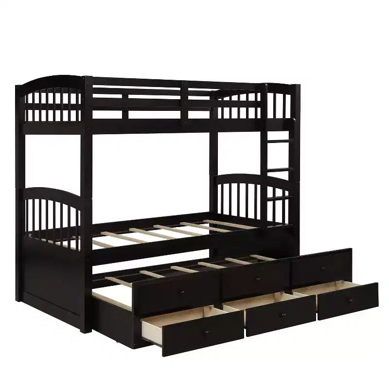 Lit superposé jumeau sur jumeau avec lit gigogne, lit superposé en bois avec 3 tiroirs de rangement et rail de sécurité, convertible en 2 lits