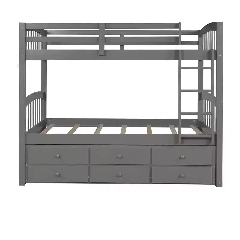 Lit superposé jumeau sur jumeau avec lit gigogne, lit superposé en bois avec 3 tiroirs de rangement et rail de sécurité, convertible en 2 lits