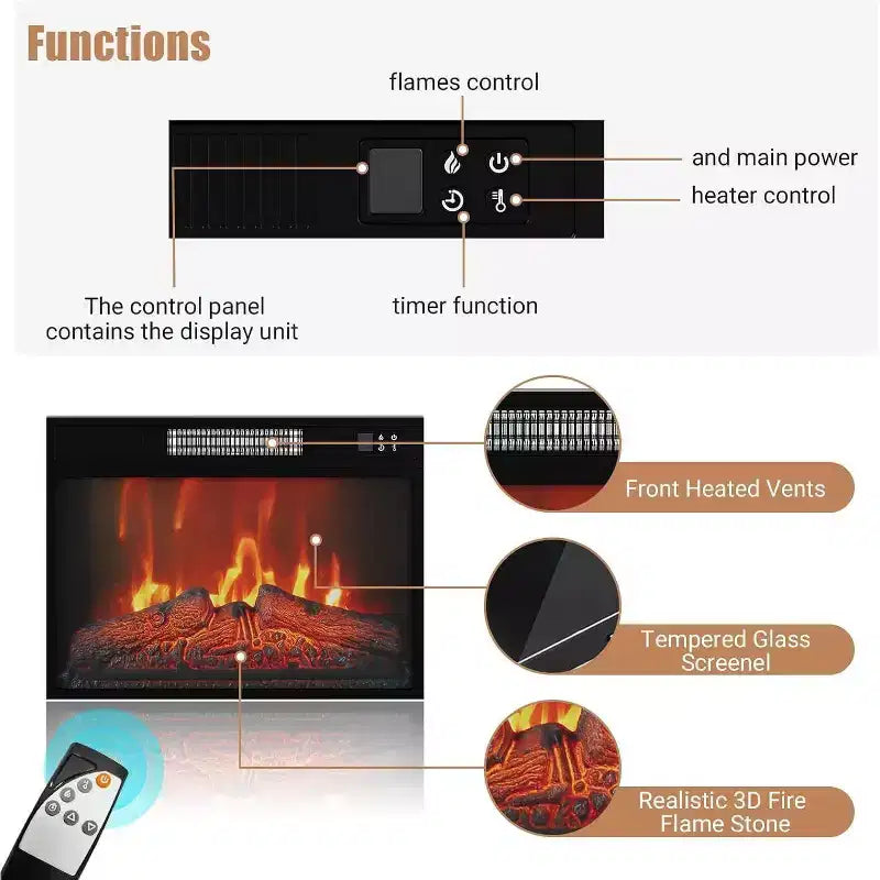 Meuble TV console de ferme 58 pouces avec étagères de rangement, cheminée 23 pouces avec flamme réglable sur 3 niveaux pour le salon