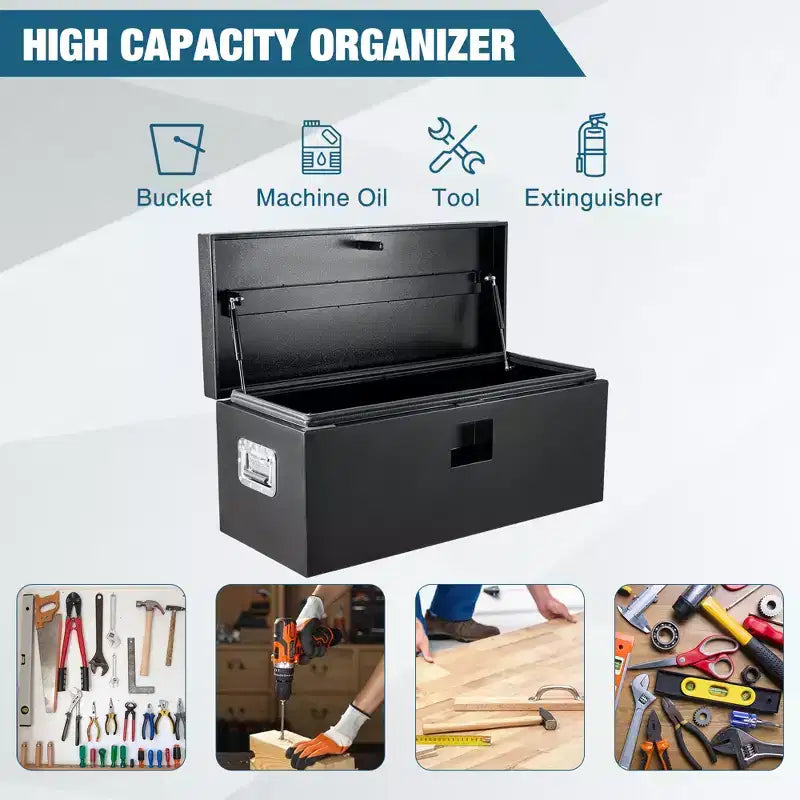 Boîte à outils robuste en aluminium pour benne de camion, boîte à outils en tôle larmée avec poignée latérale et clés de verrouillage, organiseur de rangement pour pick-up, benne de camion