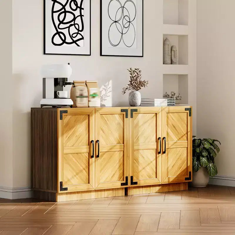 Sideboard Buffet Cabinet with Storage -Modern Farmhouse Credenza with Doors and Adjustable Shelves,Kitchen Buffet Storage Cabinet Coffee Bar Cabinets