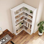 Étagère d'angle en forme de L de 185 cm, bibliothèque en bois de ferme à 5 niveaux, étagère de rangement peu encombrante avec dispositif anti-basculement, version semi-ouverte