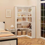Étagère d'angle en forme de L de 185 cm, bibliothèque en bois de ferme à 5 niveaux, étagère de rangement peu encombrante avec dispositif anti-basculement, version semi-ouverte