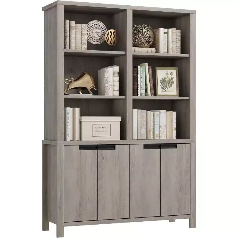 Étagère haute de 179,5 cm, bibliothèque à 5 niveaux de largeur double avec placards et double espace de rangement, bibliothèque en bois pour salon, bureau, bibliothèque