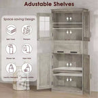 Meuble de salle de bain haut Coolmee de 170 cm avec 4 portes et tiroir basculant en verre, armoire de rangement avec étagères réglables, organisateur autoportant pour la maison