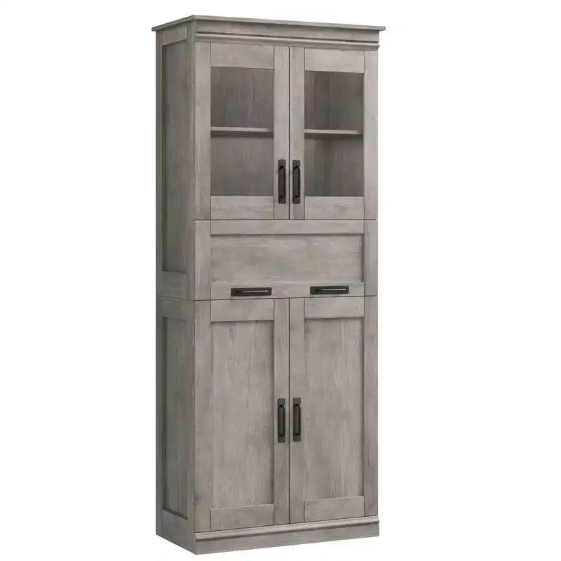 Meuble de salle de bain haut Coolmee de 170 cm avec 4 portes et tiroir basculant en verre, armoire de rangement avec étagères réglables, organisateur autoportant pour la maison