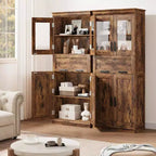 Meuble de salle de bain haut Coolmee de 170 cm avec 4 portes et tiroir basculant en verre, armoire de rangement avec étagères réglables, organisateur autoportant pour la maison