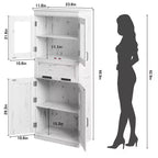Meuble de salle de bain haut Coolmee de 170 cm avec 4 portes et tiroir basculant en verre, armoire de rangement avec étagères réglables, organisateur autoportant pour la maison