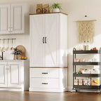 Coolmee Armoire de cuisine avec portes de grange, tiroir et 2 étagères réglables, buffet haut autoportant avec support pour micro-ondes