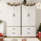 Coolmee Armoire de cuisine avec portes de grange, tiroir et 2 étagères réglables, buffet haut autoportant avec support pour micro-ondes