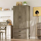 Coolmee Armoire de cuisine avec portes de grange, tiroir et 2 étagères réglables, buffet haut autoportant avec support pour micro-ondes