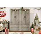 Coolmee Armoire de cuisine avec portes de grange, tiroir et 2 étagères réglables, buffet haut autoportant avec support pour micro-ondes