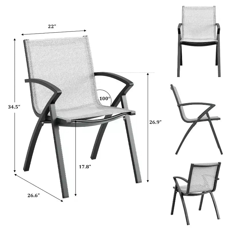 Lot de 4 chaises de salle à manger de patio en aluminium avec maille Textilène à séchage rapide, sièges ergonomiques d'extérieur pour piscine, jardin, terrasse et usage commercial