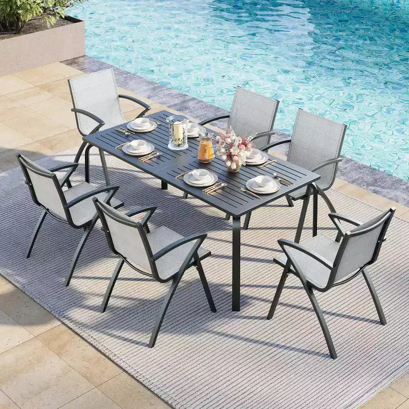 Lot de 4 chaises de salle à manger de patio en aluminium avec maille Textilène à séchage rapide, sièges ergonomiques d'extérieur pour piscine, jardin, terrasse et usage commercial