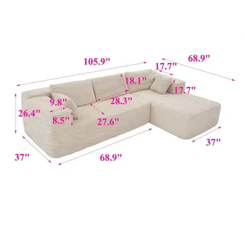 Famapy Canapé d'angle moderne compressé : Confort et style pour les espaces de vie contemporains, canapé en coton compressé sans assemblage avec méridienne.