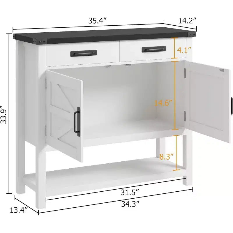 Console de style rustique avec rangement, placard à 2 portes et 2 tiroirs, table buffet multifonctionnelle pour entrée, cuisine, salon
