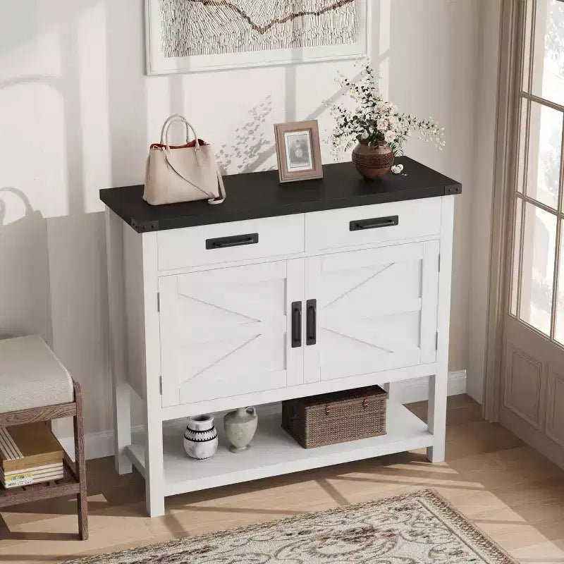 Console de style rustique avec rangement, placard à 2 portes et 2 tiroirs, table buffet multifonctionnelle pour entrée, cuisine, salon