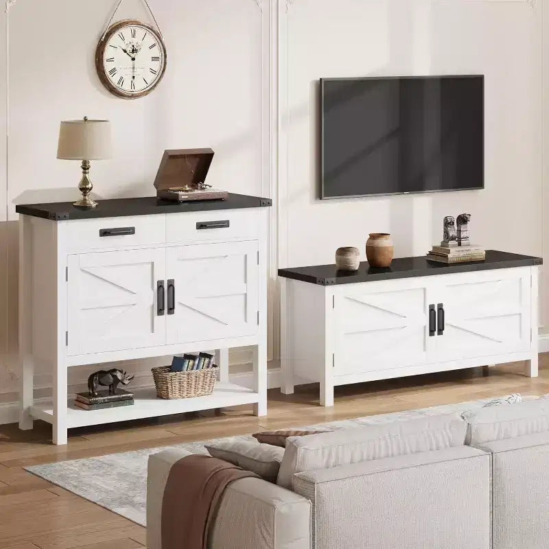 Console de style rustique avec rangement, placard à 2 portes et 2 tiroirs, table buffet multifonctionnelle pour entrée, cuisine, salon
