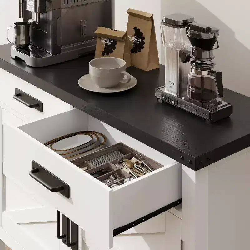 Console de style rustique avec rangement, placard à 2 portes et 2 tiroirs, table buffet multifonctionnelle pour entrée, cuisine, salon