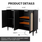 CuisinSmart Buffet en rotin, Armoire de rangement Bohème, Buffet 4 portes avec prise de courant pour cuisine, salle à manger, salon