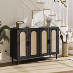 CuisinSmart Buffet en rotin, Armoire de rangement Bohème, Buffet 4 portes avec prise de courant pour cuisine, salle à manger, salon