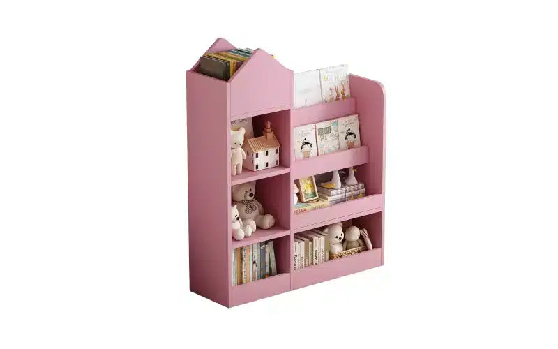 Zevemomo Bibliothèque et Rangement de Jouets pour Enfants à 4 Niveaux, Étagère à Livres en Bois pour Enfants, Rangement de Jouets avec Étagère à Livres pour Salle de Jeux, Salle de Classe, Chambre, Bibliothèque, Rose