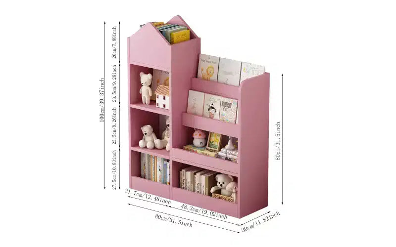 Zevemomo Bibliothèque et Rangement de Jouets pour Enfants à 4 Niveaux, Étagère à Livres en Bois pour Enfants, Rangement de Jouets avec Étagère à Livres pour Salle de Jeux, Salle de Classe, Chambre, Bibliothèque, Rose