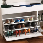 Banc d'entrée EHMKNP avec rangement pour chaussures, tiroirs à abattant à 3 niveaux, armoire dissimulée, organisateur peu encombrant pour couloir ou salon