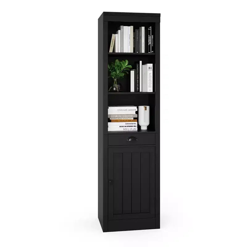 Bibliothèque haute de 180 cm avec placard, bibliothèque ouverte en bois à 3 niveaux avec étagères réglables, grande étagère de présentation, étagère autoportante pour la maison