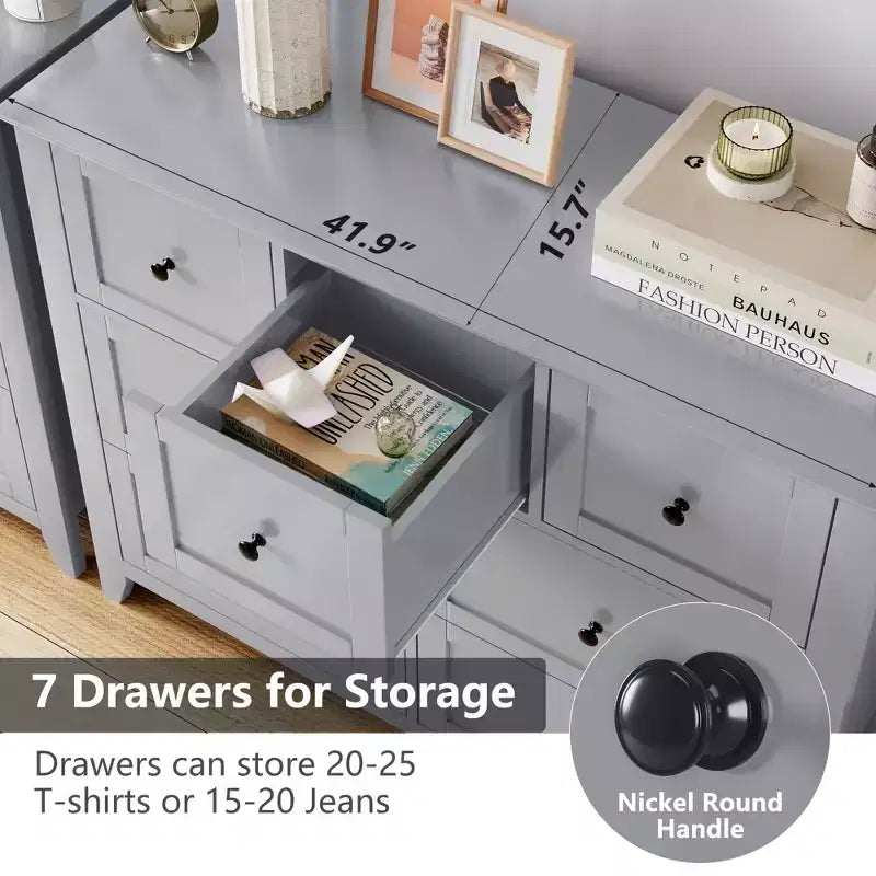 Commode en bois CuisinSmart pour chambre à coucher, commode à 7 tiroirs avec poignée en métal, organisateur de rangement de placard pour salon, couloir, chambre à coucher
