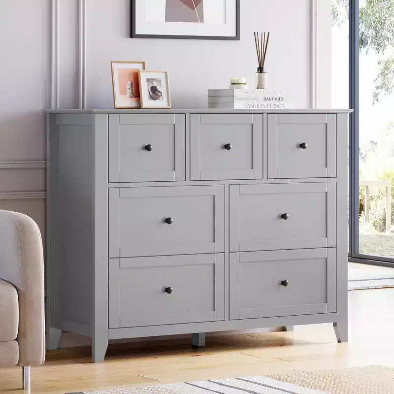 Commode en bois CuisinSmart pour chambre à coucher, commode à 7 tiroirs avec poignée en métal, organisateur de rangement de placard pour salon, couloir, chambre à coucher