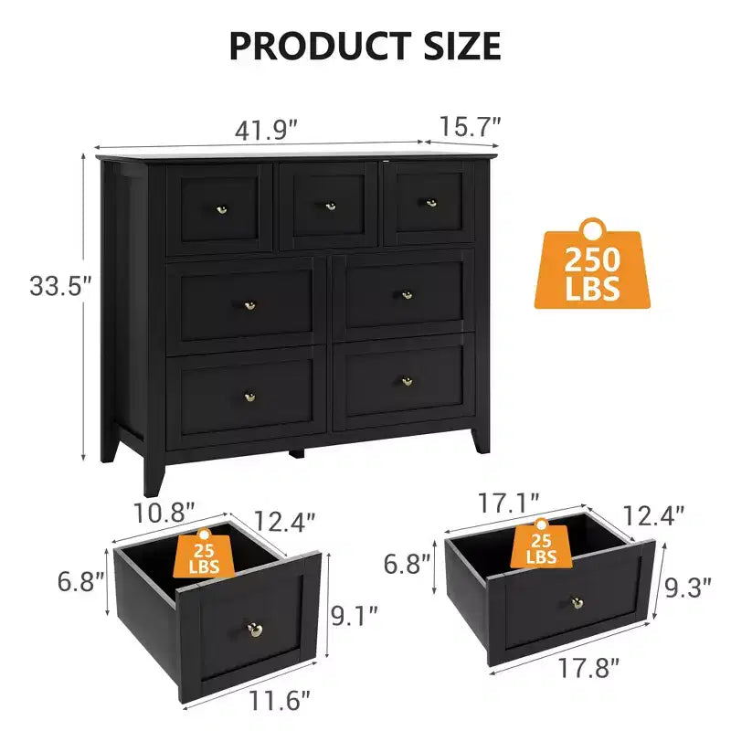 Commode en bois CuisinSmart pour chambre à coucher, commode à 7 tiroirs avec poignée en métal, organisateur de rangement de placard pour salon, couloir, chambre à coucher