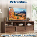 Meuble TV de 70 pouces pour téléviseurs de 80 pouces, meuble de divertissement moderne du milieu du siècle avec tiroir de rangement et étagères ouvertes, meuble de console multimédia en bois pour salon