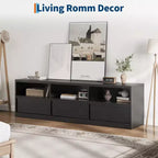 Meuble TV de 70 pouces pour téléviseurs de 80 pouces, meuble de divertissement moderne du milieu du siècle avec tiroir de rangement et étagères ouvertes, meuble de console multimédia en bois pour salon