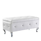 Banc de rangement ottoman EHMKNP en similicuir blanc avec boutons en cristal, repose-pieds rectangulaire pour chambre, salon, entrée