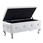 Banc de rangement ottoman EHMKNP en similicuir blanc avec boutons en cristal, repose-pieds rectangulaire pour chambre, salon, entrée