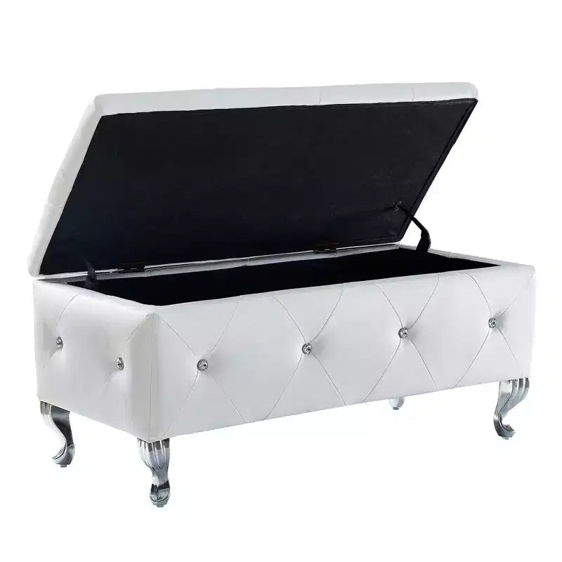 Banc de rangement ottoman EHMKNP en similicuir blanc avec boutons en cristal, repose-pieds rectangulaire pour chambre, salon, entrée