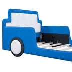 Lit plateforme Bellemave simple en forme de voiture de course avec roulettes, avec tête et pied de lit, pour garçons, bleu