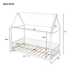 Bellemave Lit cabane jumeau à LED, lit au sol Montessori, cadre de lit en bois avec lattes et clôture, pour filles, garçons, blanc