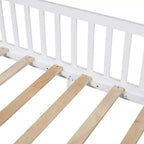 Bellemave Lit cabane jumeau à LED, lit au sol Montessori, cadre de lit en bois avec lattes et clôture, pour filles, garçons, blanc