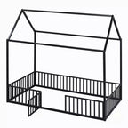 Lit jumeau Bellemave avec porte et clôture, lit double avec toit/lit de sol pour enfants, filles, garçons, noir